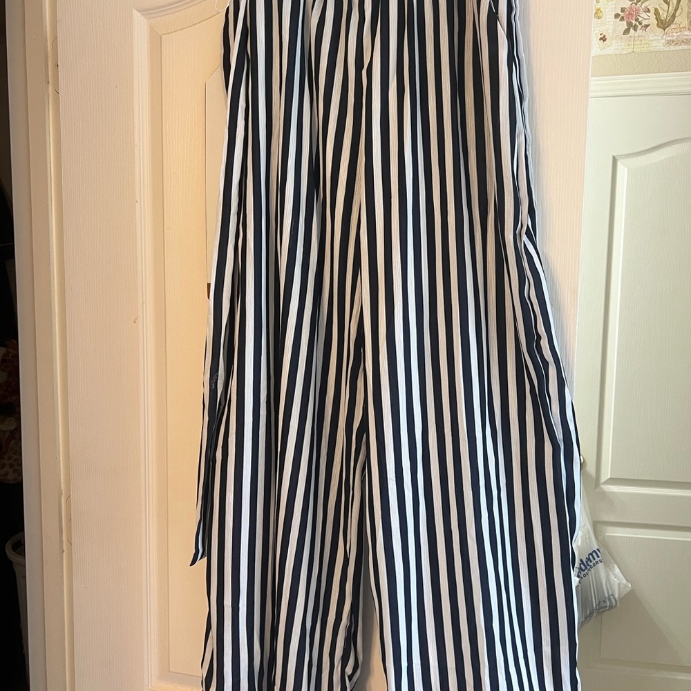 Fashion Nova Navy and White Striped Flare Pants